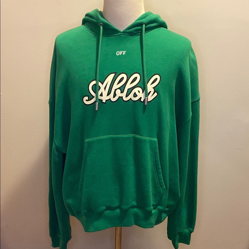 NWT Off-White Oversize Football Logo Graphic Hoodie in College Green (sz M)